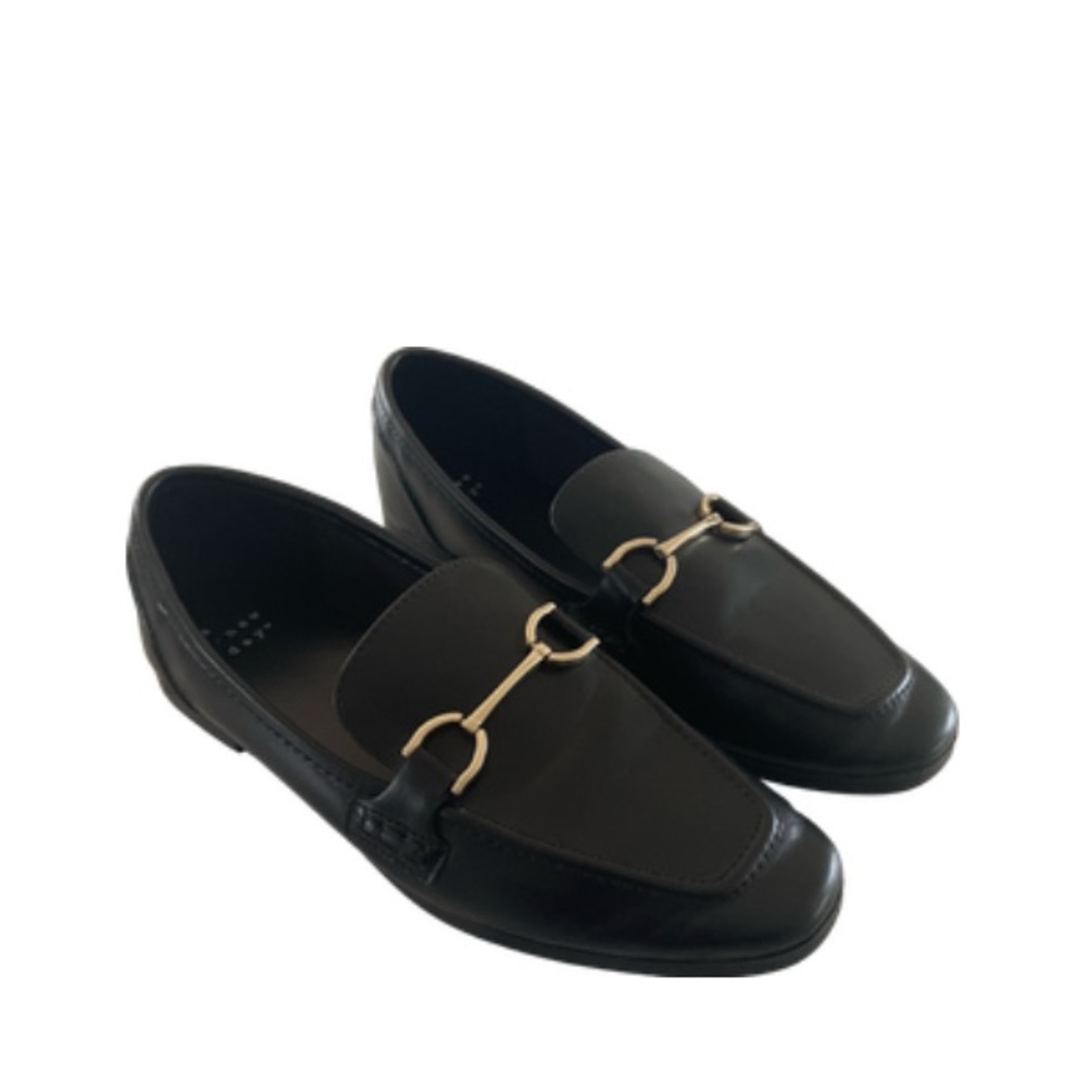 A New Day Black Leather Loafers with Gold Accent